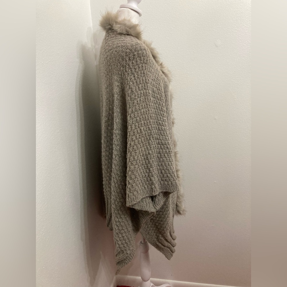 NWT Gray Faux Fur Trim Open Sweater Cardigan XL-XXL - Picture 5 of 12